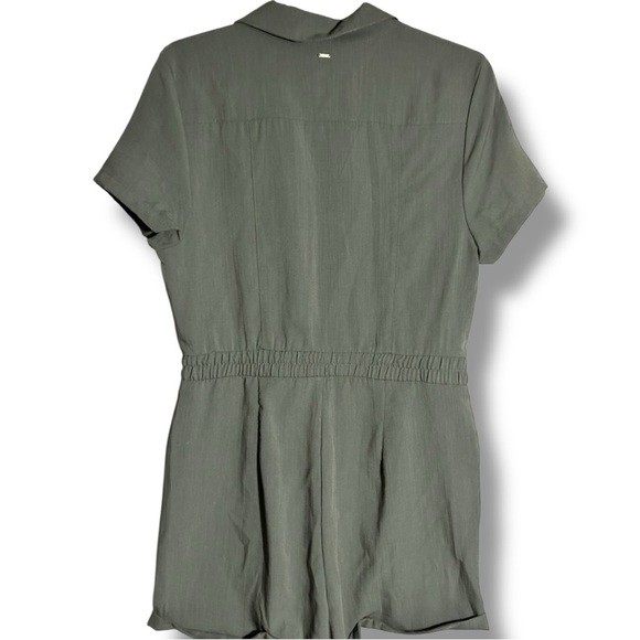 Guess Olive Green Military Style Rolled Hem Gold Zip Front Pockets Romper - Picture 16 of 16